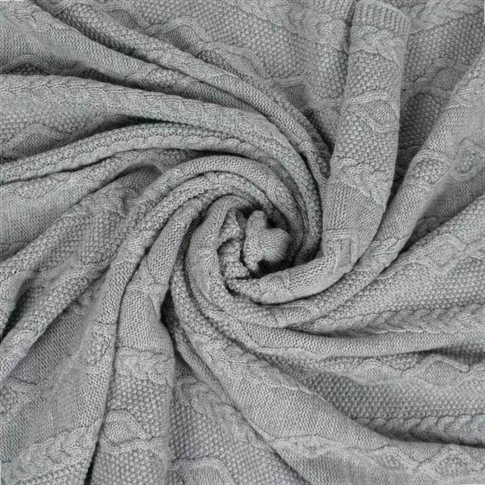 Austas merino vilnos pledas, terapinis naudojimas namuose, pynimo rombų raštas, pilkas šiltas užtiesalas, 130x170 cm, natūrali vilna