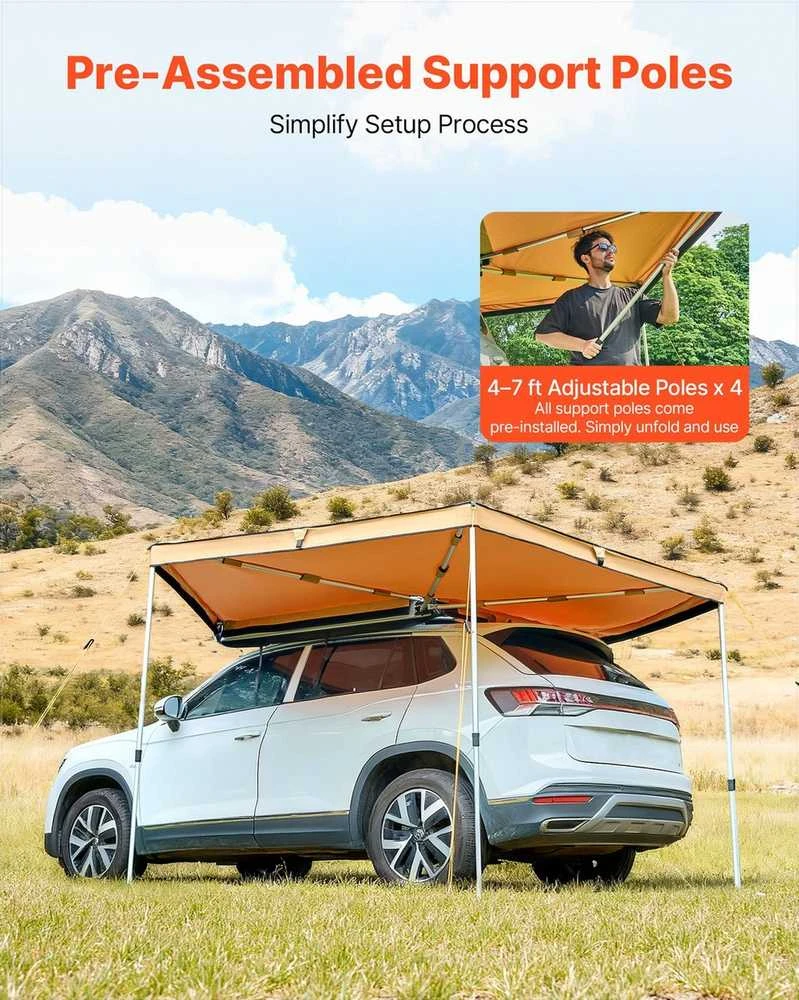Automobilio šoninė markizė 270 laipsnių stovyklavimui ir iškyloms, vandeniui atspari UV50+ ištraukiama, automobilio markizė, visureigio markizė, kelioninė markizė