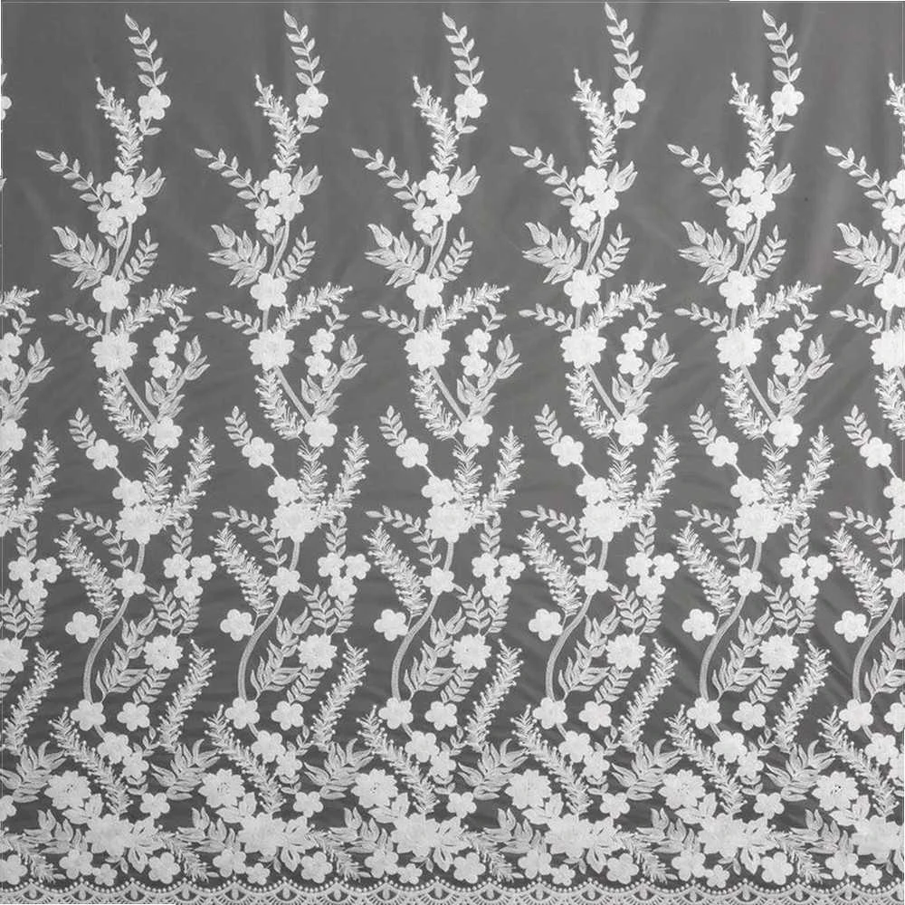 Eurofirany Balta gėlėmis siuvinėta paruošta užuolaida su žiedais, 300x250 cm, poliesterio langų dekoras, dieninė užuolaida svetainei