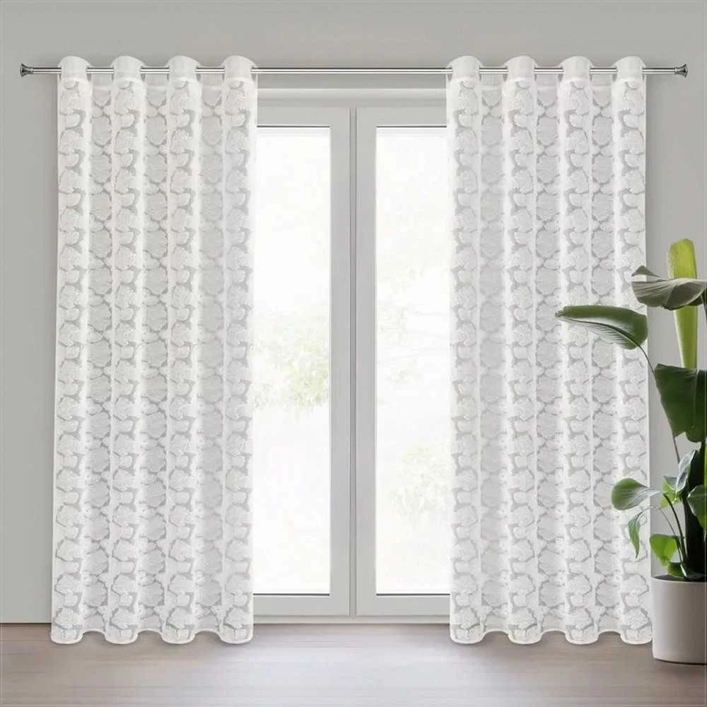 Eurofirany Balta gėlių rašto paruošta užuolaida su žiedais, 140x250 cm, poliesterio langų uždangalas, šviesą filtruojantis namų dekoras, dieninė užuolaida