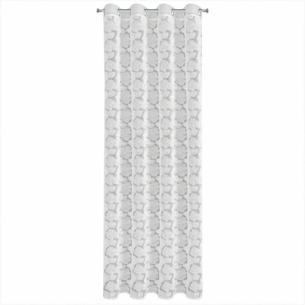 Eurofirany Balta gėlių rašto paruošta užuolaida su žiedais, 140x250 cm, poliesterio langų uždangalas, šviesą filtruojantis namų dekoras, dieninė užuolaida