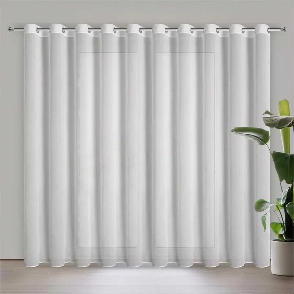 Eurofirany Balta permatoma šifono užuolaida su deimantų akcentais, tvirtinimas žiedais, 350x250 cm, lengva langų dekoracija, elegantiška namų tekstilė, dieninė užuolaida
