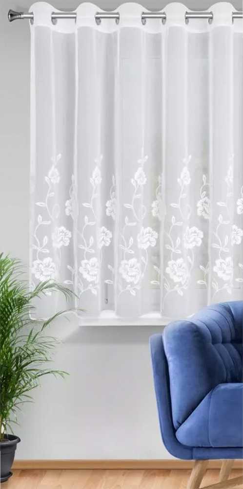 Eurofirany Balta poliesterio užuolaida su įdegio efektu, 350 x 150 cm, paruošta kabinti, siuvinėtas dizainas švelniam šviesos sklaidymui, dieninė užuolaida langams