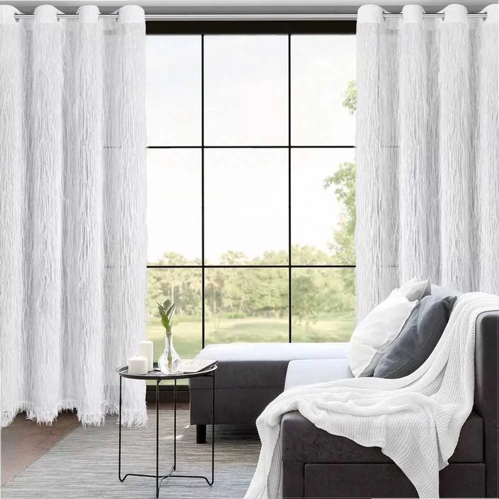 Eurofirany Balta užuolaida su kutais, 140x250 cm, paruošta kabinimui su žiedais, poliesterio audinys, elegantiškas namų dekoras, dieninė užuolaida