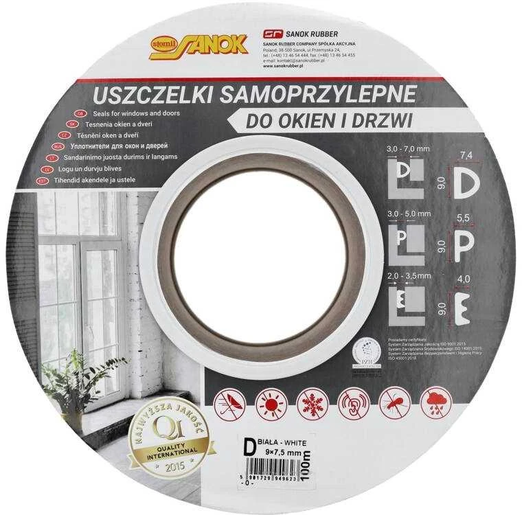 Baltas lipnus langų ir durų sandariklis, 100 m, EPDM guma, D tipo sandarinimo juosta, langų izoliacija