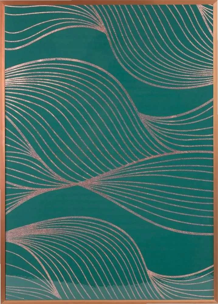 Eurofirany Banguoto rašto sienų menas, žalias ir vario drobės paveikslas, dekoratyvinis įrėmintas meno kūrinys, 53x73 cm sienų dekoras, modernus sienų paveikslas