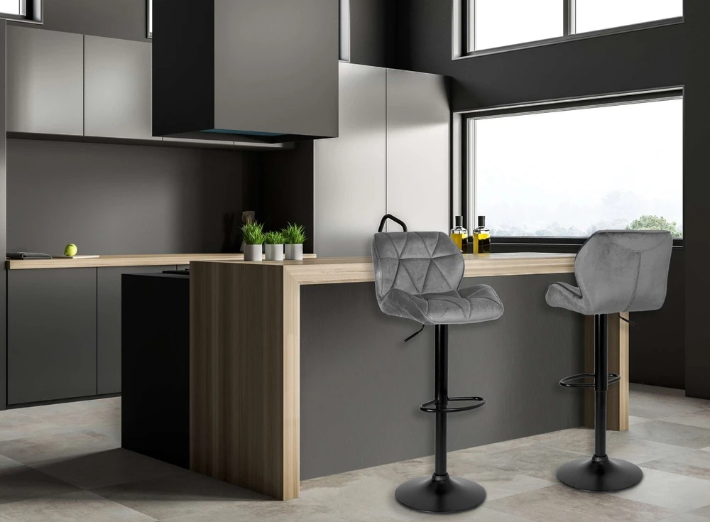Baro kėdė juoda velvetinė, reguliuojamas aukštis, virtuvės baro kėdė, besisukanti 360°, minkšta sėdynė, pusbario kėdė