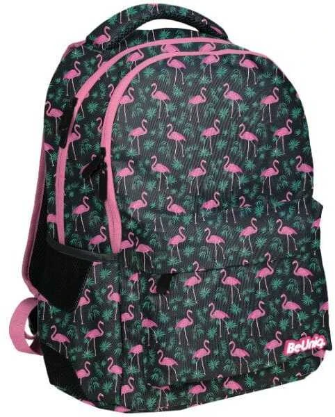Uniq Mokyklinė kuprinė su flamingais, 42 cm, juoda/rožinė