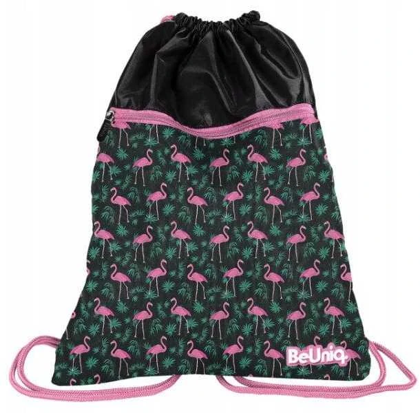 Uniq Mokyklinė kuprinė su flamingais, 42 cm, juoda/rožinė