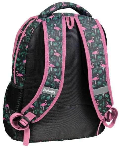 Uniq Mokyklinė kuprinė su flamingais, 42 cm, juoda/rožinė