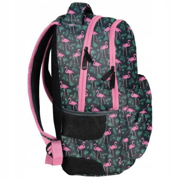 Uniq Mokyklinė kuprinė su flamingais, 42 cm, juoda/rožinė