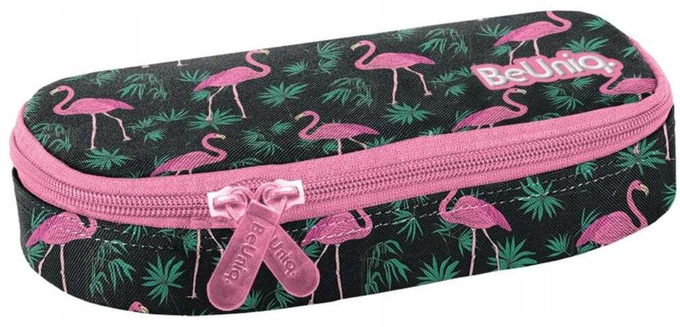 Uniq Mokyklinė kuprinė su flamingais, 42 cm, juoda/rožinė