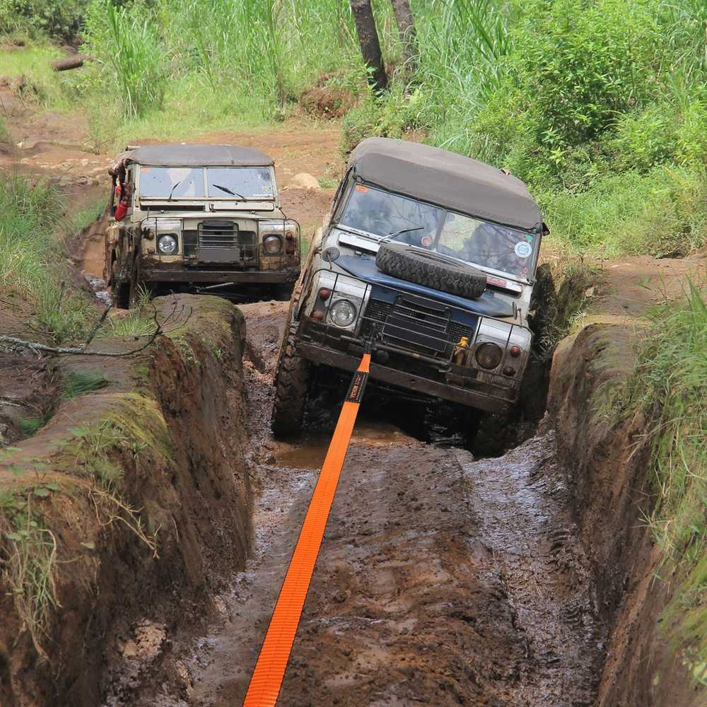 Bekelės gelbėjimo rinkinys ATV, džipams, sunkvežimiams: vilkimo lynas, D-žiedai, bekelės įranga, gervės komplektas