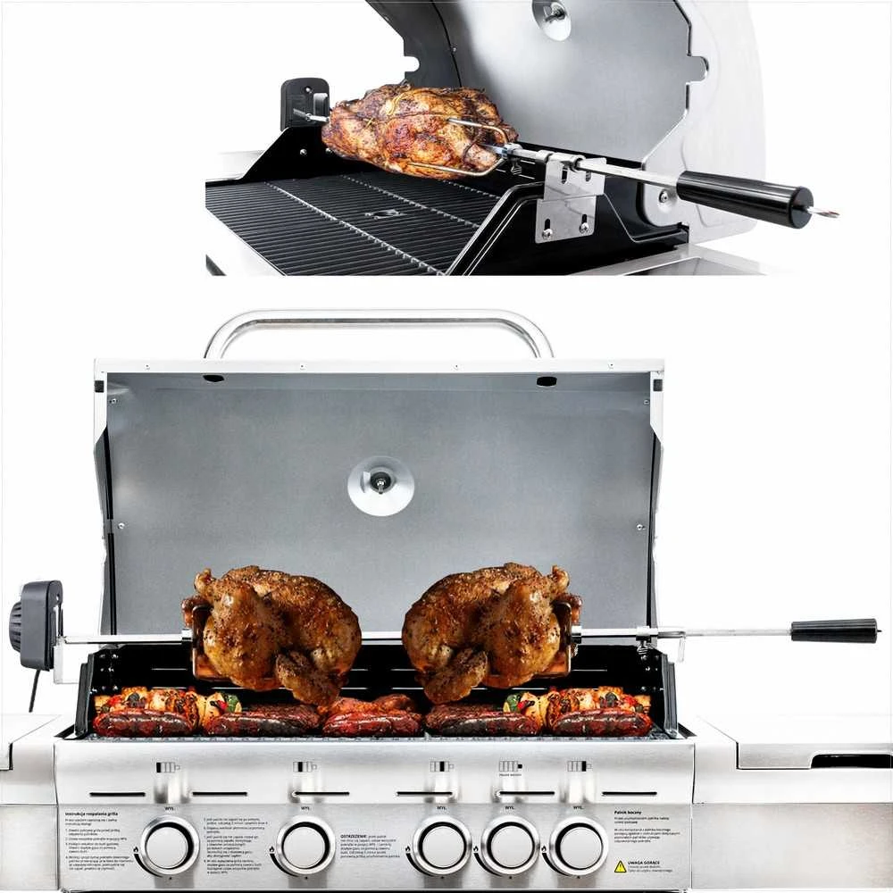 Besisukantis iešmas dujinei kepsninei, vištienos kepimui, nerūdijančio plieno 4 W elektrinis variklis 25 kg galia, besisukantis grilio iešmas, kepsninės rotisserie, dujinės kepsninės priedas, kepsnių kepimo įranga