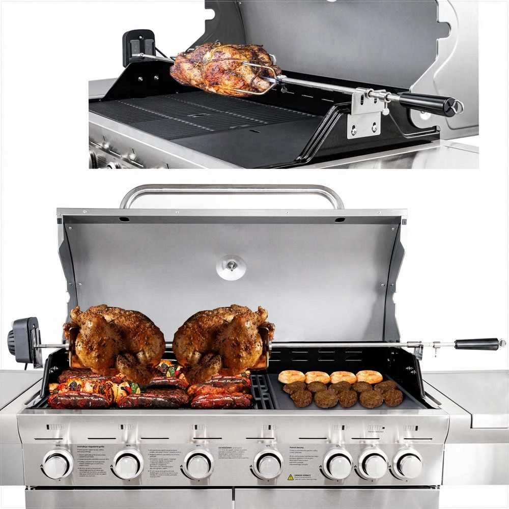 Besisukantis iešmas dujinei kepsninei, vištienos kepimui, nerūdijančio plieno 4 W elektrinis variklis 25 kg galia, besisukantis grilio iešmas, kepsninės rotisserie, dujinės kepsninės priedas, kepsnių kepimo įranga