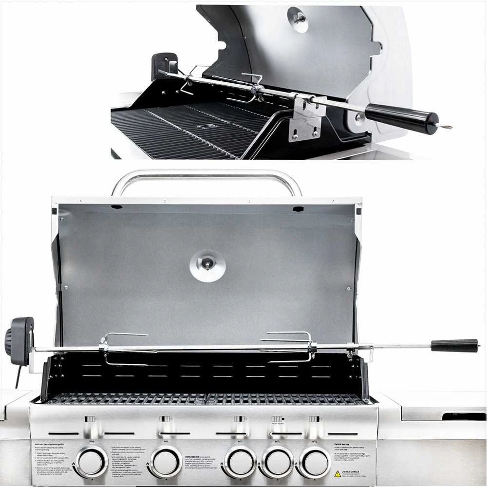 Besisukantis iešmas dujinei kepsninei, vištienos kepimui, nerūdijančio plieno 4 W elektrinis variklis 25 kg galia, besisukantis grilio iešmas, kepsninės rotisserie, dujinės kepsninės priedas, kepsnių kepimo įranga