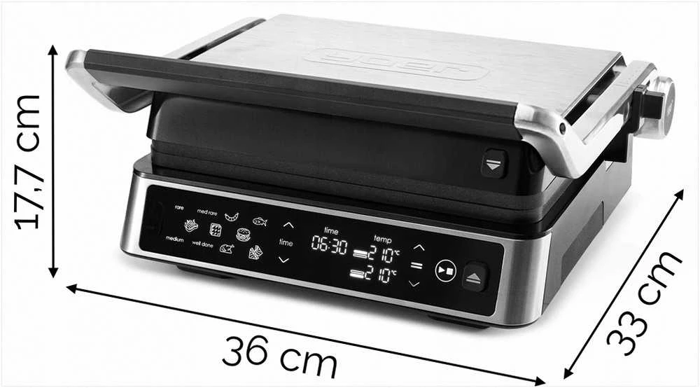 Craftgrill Elektrinis kontaktinis grilis 5-in-1 su mėsos zondu universaliam gaminimui, 2200W galia, keičiamos plokštės, reguliuojamos pozicijos, daugiafunkcis vidaus grilis, kepsninė su zondu