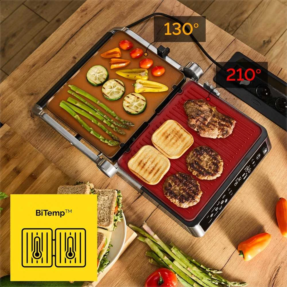 Craftgrill Elektrinis kontaktinis grilis 5-in-1 su mėsos zondu universaliam gaminimui, 2200W galia, keičiamos plokštės, reguliuojamos pozicijos, daugiafunkcis vidaus grilis, kepsninė su zondu
