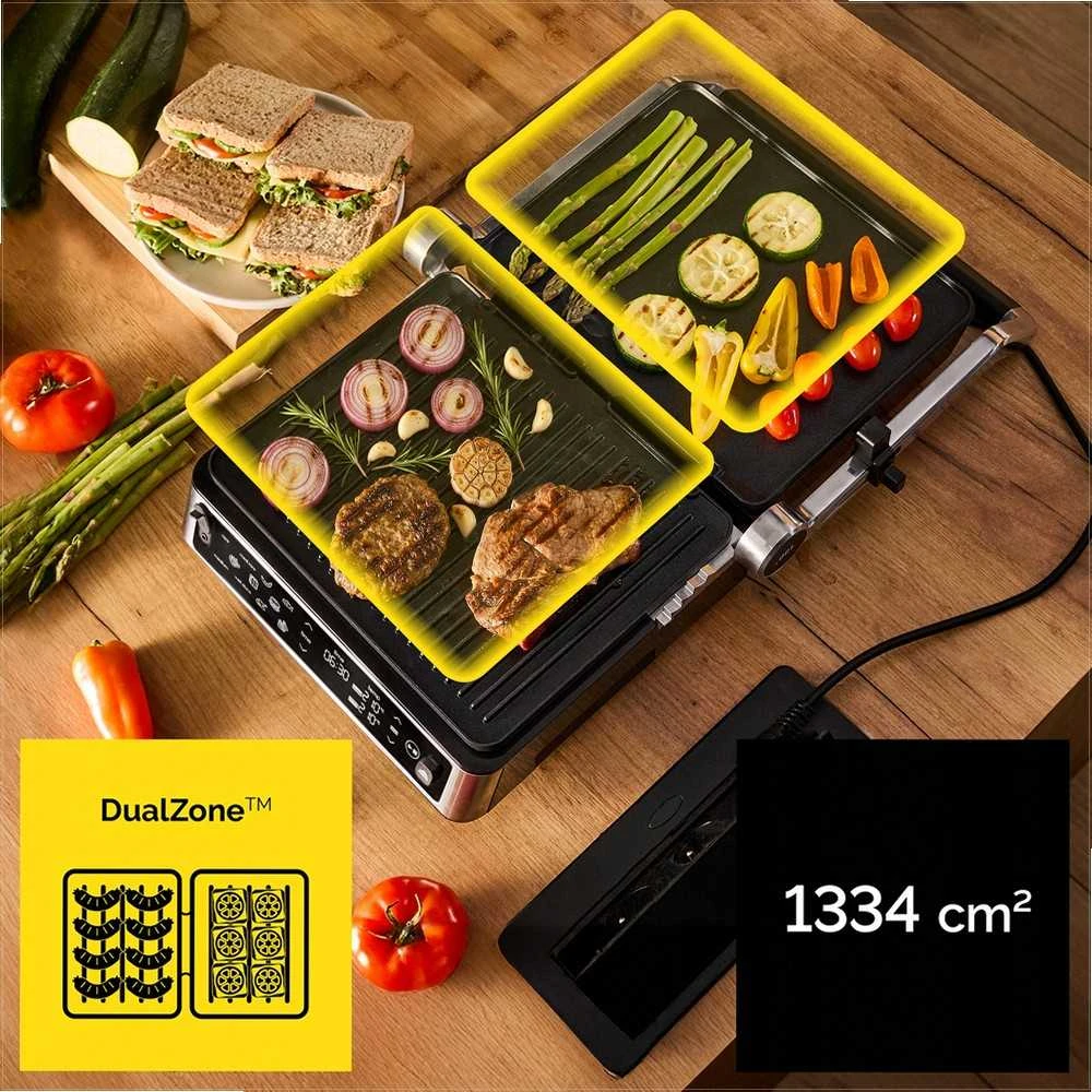 Craftgrill Elektrinis kontaktinis grilis 5-in-1 su mėsos zondu universaliam gaminimui, 2200W galia, keičiamos plokštės, reguliuojamos pozicijos, daugiafunkcis vidaus grilis, kepsninė su zondu