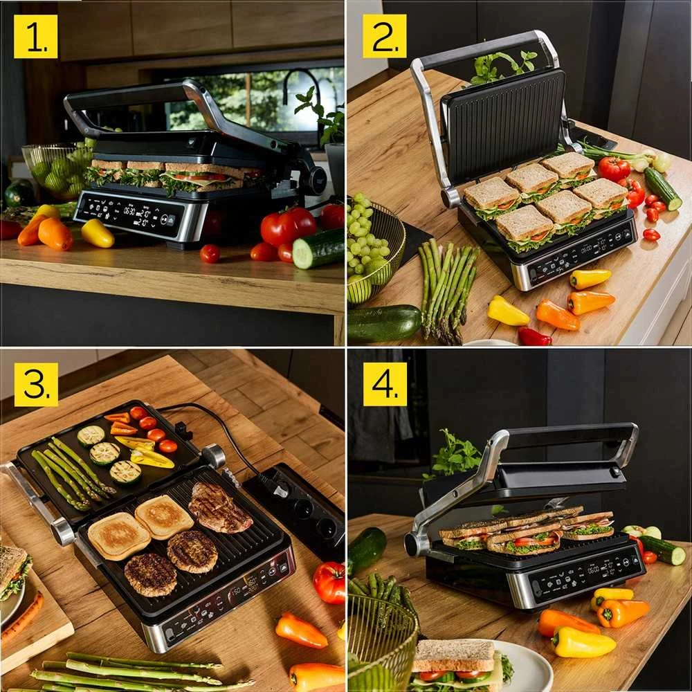 Craftgrill Elektrinis kontaktinis grilis 5-in-1 su mėsos zondu universaliam gaminimui, 2200W galia, keičiamos plokštės, reguliuojamos pozicijos, daugiafunkcis vidaus grilis, kepsninė su zondu