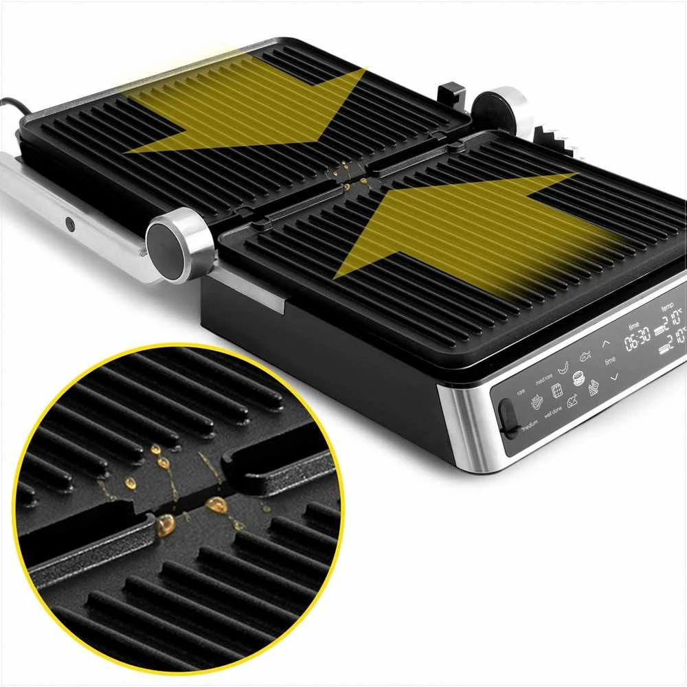 Craftgrill Elektrinis kontaktinis grilis 5-in-1 su mėsos zondu universaliam gaminimui, 2200W galia, keičiamos plokštės, reguliuojamos pozicijos, daugiafunkcis vidaus grilis, kepsninė su zondu