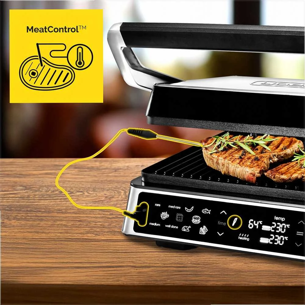 Craftgrill Elektrinis kontaktinis grilis 5-in-1 su mėsos zondu universaliam gaminimui, 2200W galia, keičiamos plokštės, reguliuojamos pozicijos, daugiafunkcis vidaus grilis, kepsninė su zondu