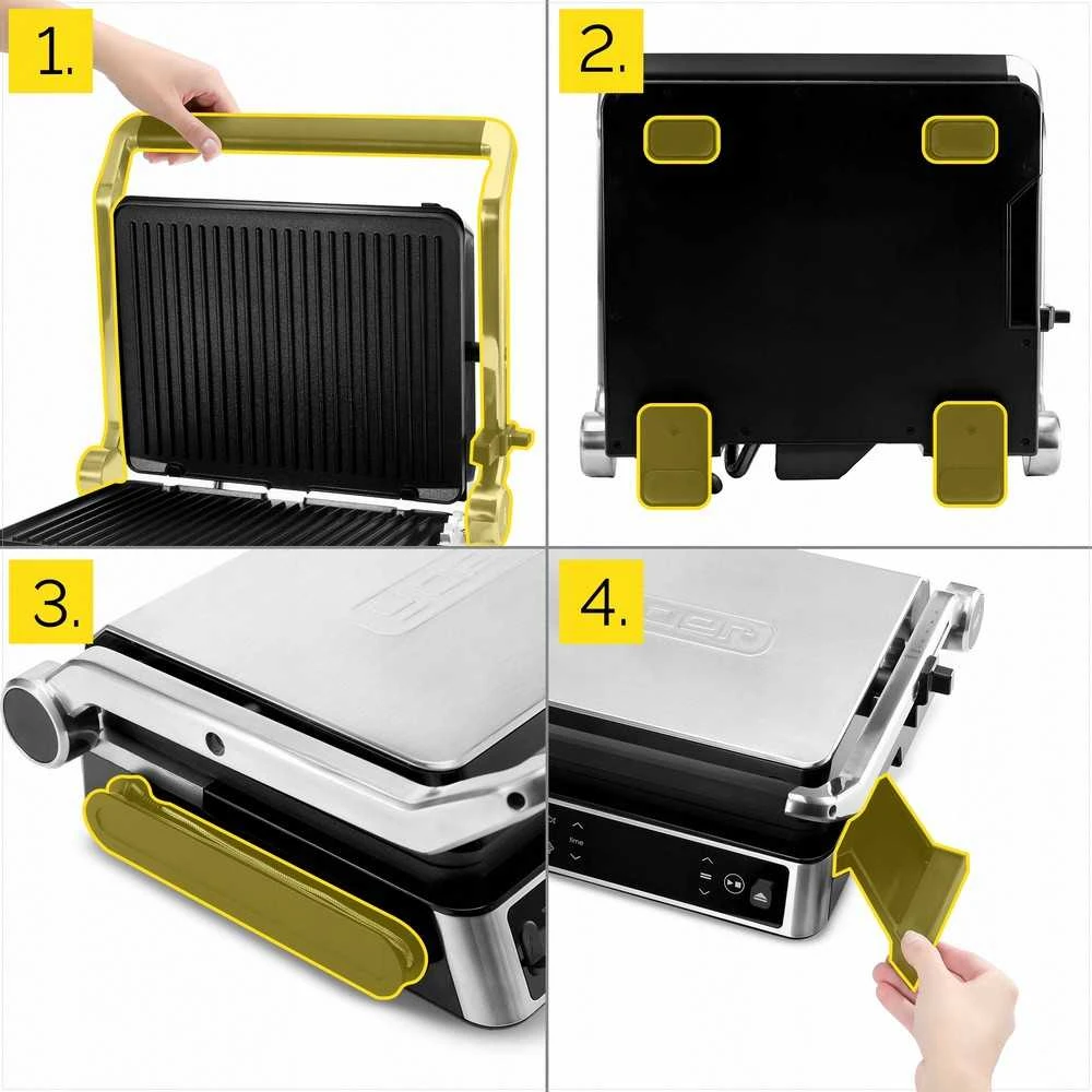Craftgrill Elektrinis kontaktinis grilis 5-in-1 su mėsos zondu universaliam gaminimui, 2200W galia, keičiamos plokštės, reguliuojamos pozicijos, daugiafunkcis vidaus grilis, kepsninė su zondu