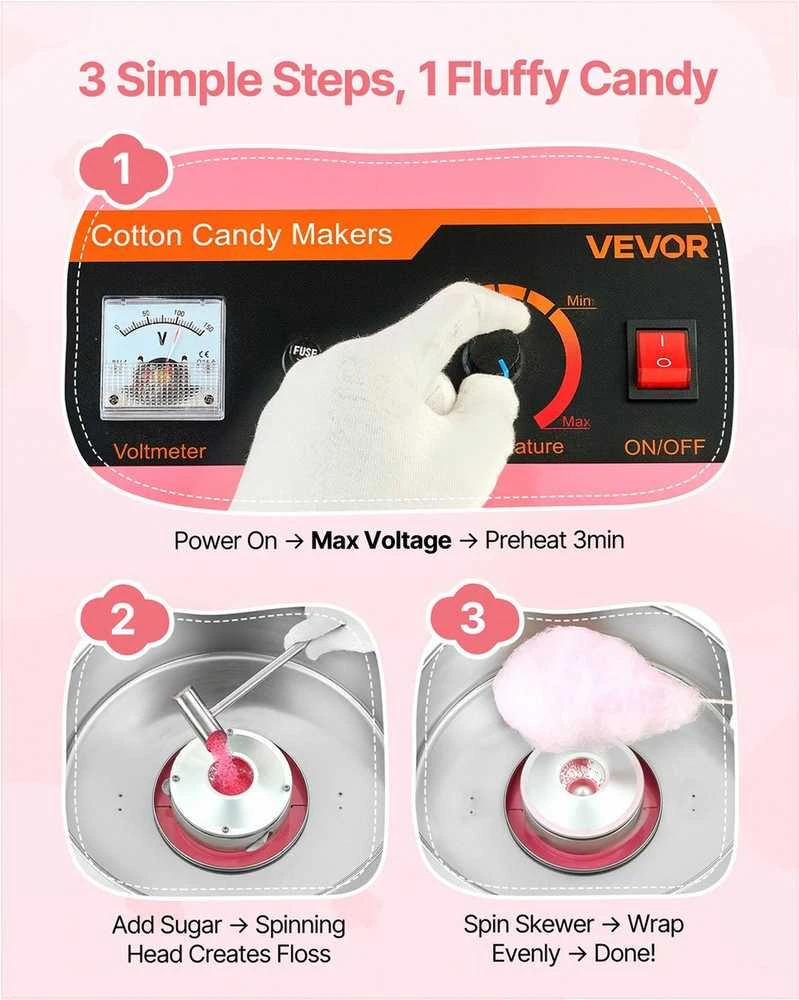 VEVOR Elektrinis cukraus vatos aparatas 1000W