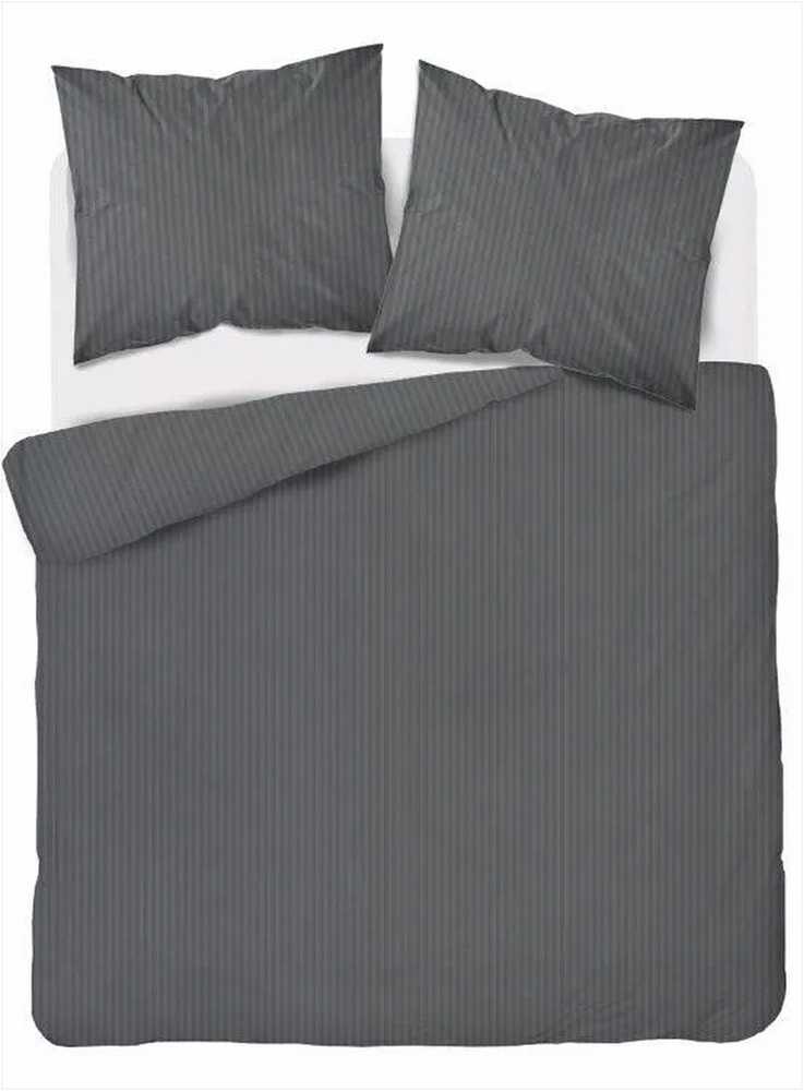 Damasko medvilnės patalynės komplektas, 160x200 cm, pilka dryžuota patalynė, švelni patalynė, elegantiškas miegamojo dekoras, patogus patalynės komplektas, 3 dalių