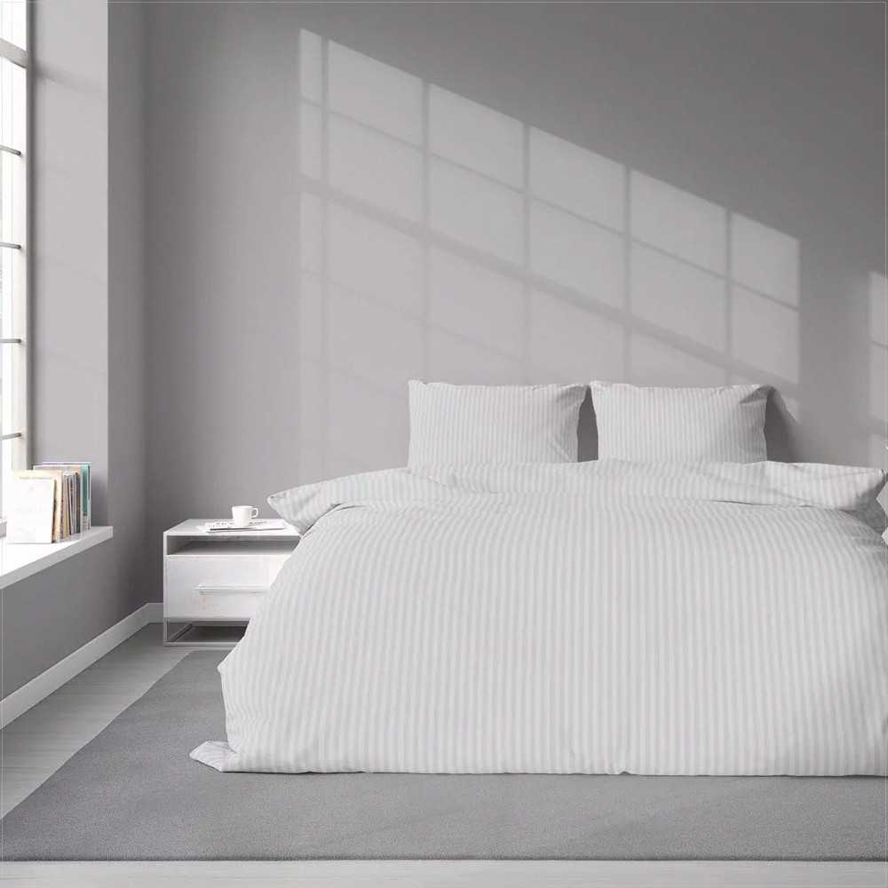 Damasko medvilnės patalynės komplektas, sidabro juostelių patalynė, 160x200 cm patalynės komplektas, minkšta medvilnės patalynė, elegantiškas miegamojo dekoras, juostelių patalynės komplektas