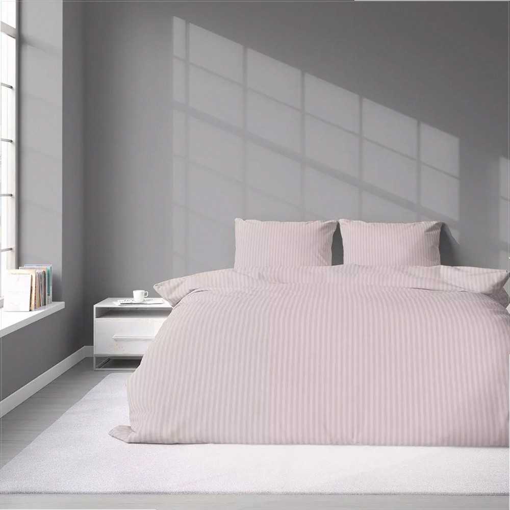 Detexpol Damasko patalynės komplektas, 160x200 cm, rožinė dryžuota medvilninė patalynė, minkšta patalynė, elegantiška patalynė, dvigulės lovos patalynė, damasko medvilnės patalynė