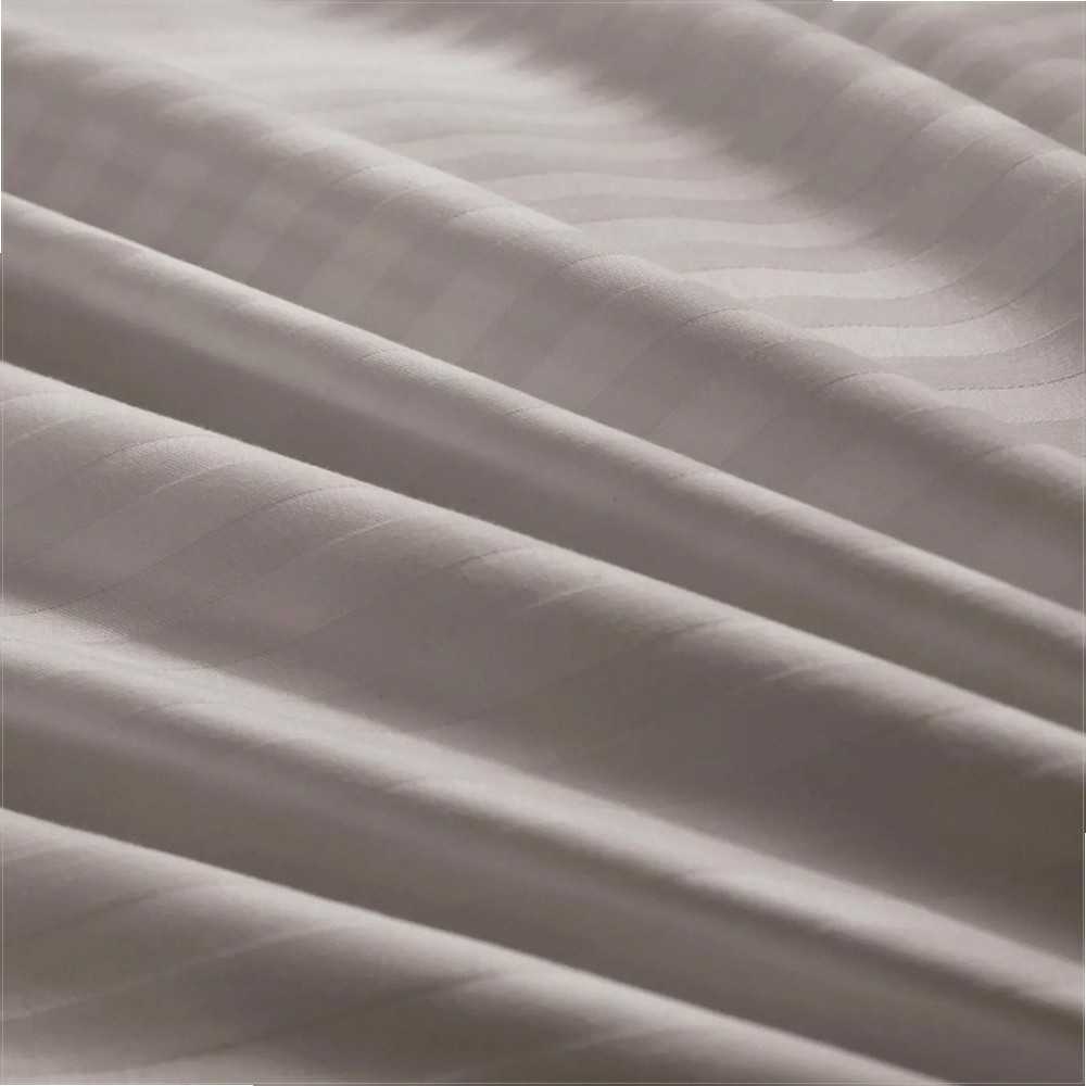 Damastinės medvilnės patalynės komplektas, 140x200 cm, taupe spalvos juostelėmis, viešbučio kokybės, minkšta ir patvari patalynė, hipoalerginė patalynė, satininė patalynė