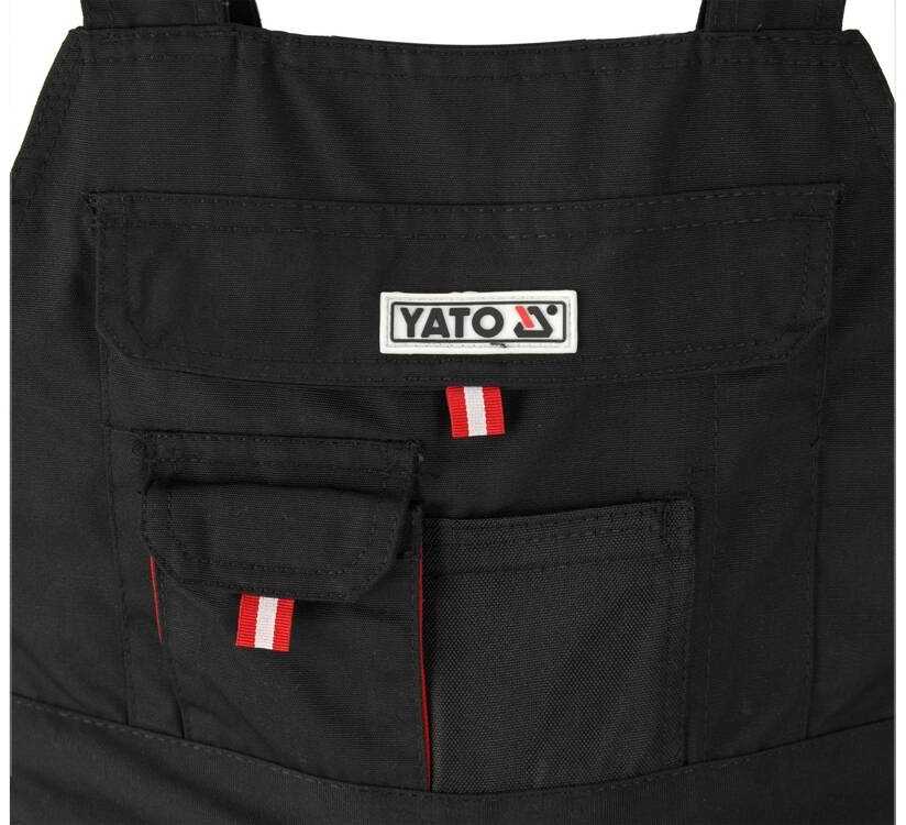 Darbo kombinezonas su petnešomis vyrams, dydis M, 11 kišenių, juodas ir raudonas