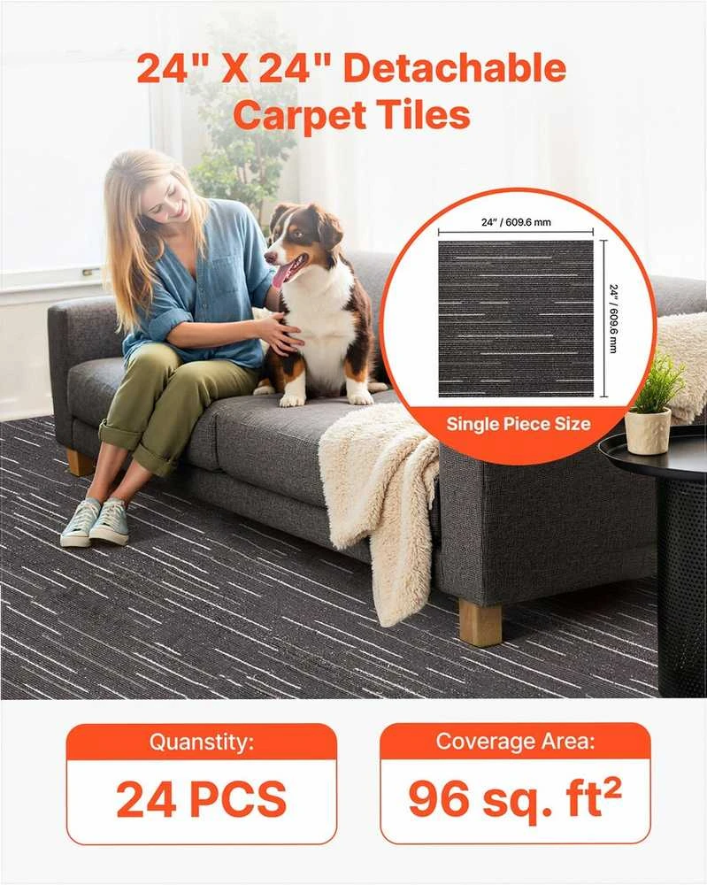 Daugkartinio naudojimo kiliminės plytelės 610x610 mm, skirtos vidaus patalpoms, svetainei, miegamajam, biurui, minkštas paminkštintas modulinis kilimas, pilka, moduliniai kiliminiai kvadratai, grindų plytelės, vidaus kiliminės plytelės