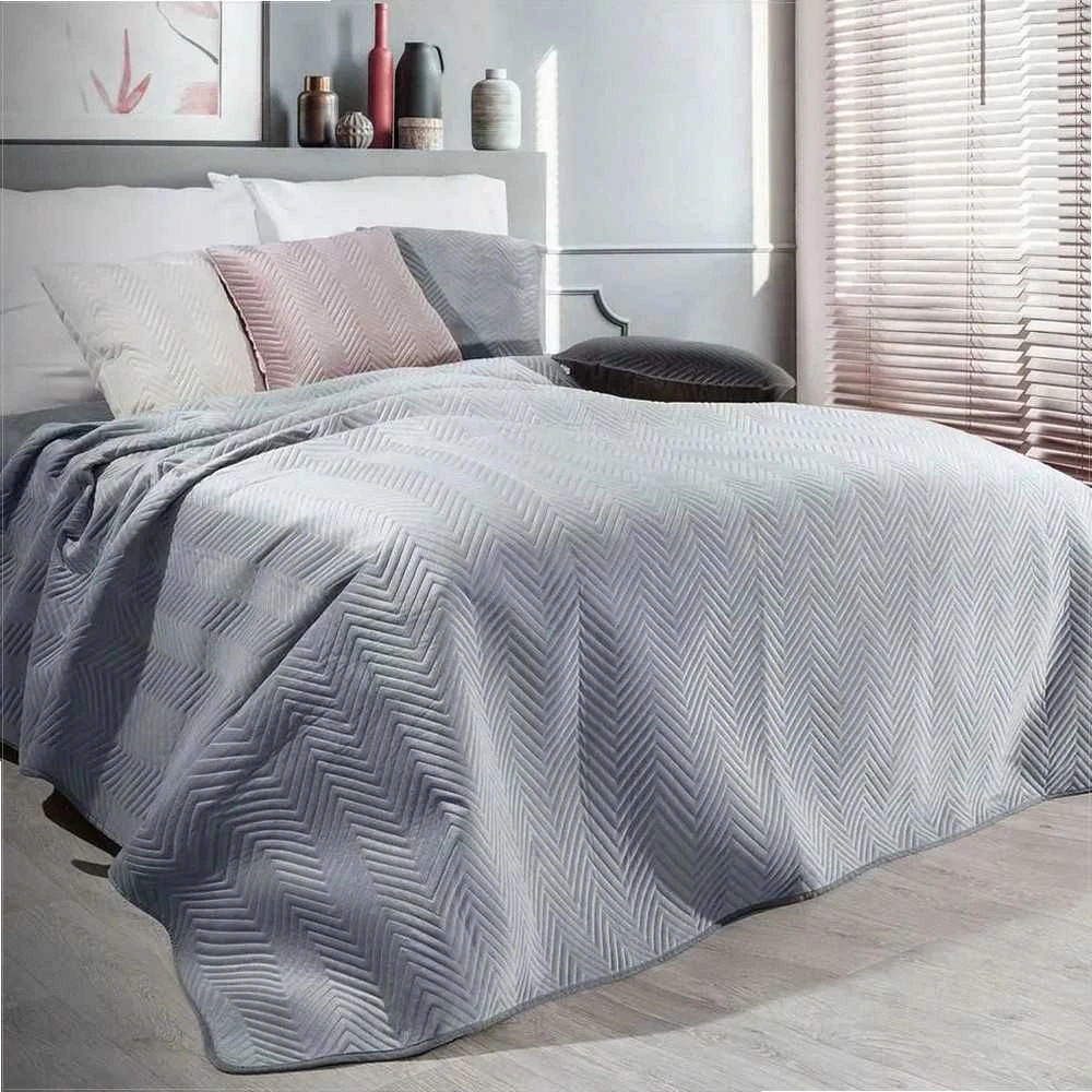 Eurofirany Dekoratyvinė aksominė lovatiesė, dvipusis dygsniuotas dizainas, 220x240 cm, minkštas poliesterio audinis, miegamojo aksesuaras, vasarinis pledas, lovos užtiesalas Lovatiesė