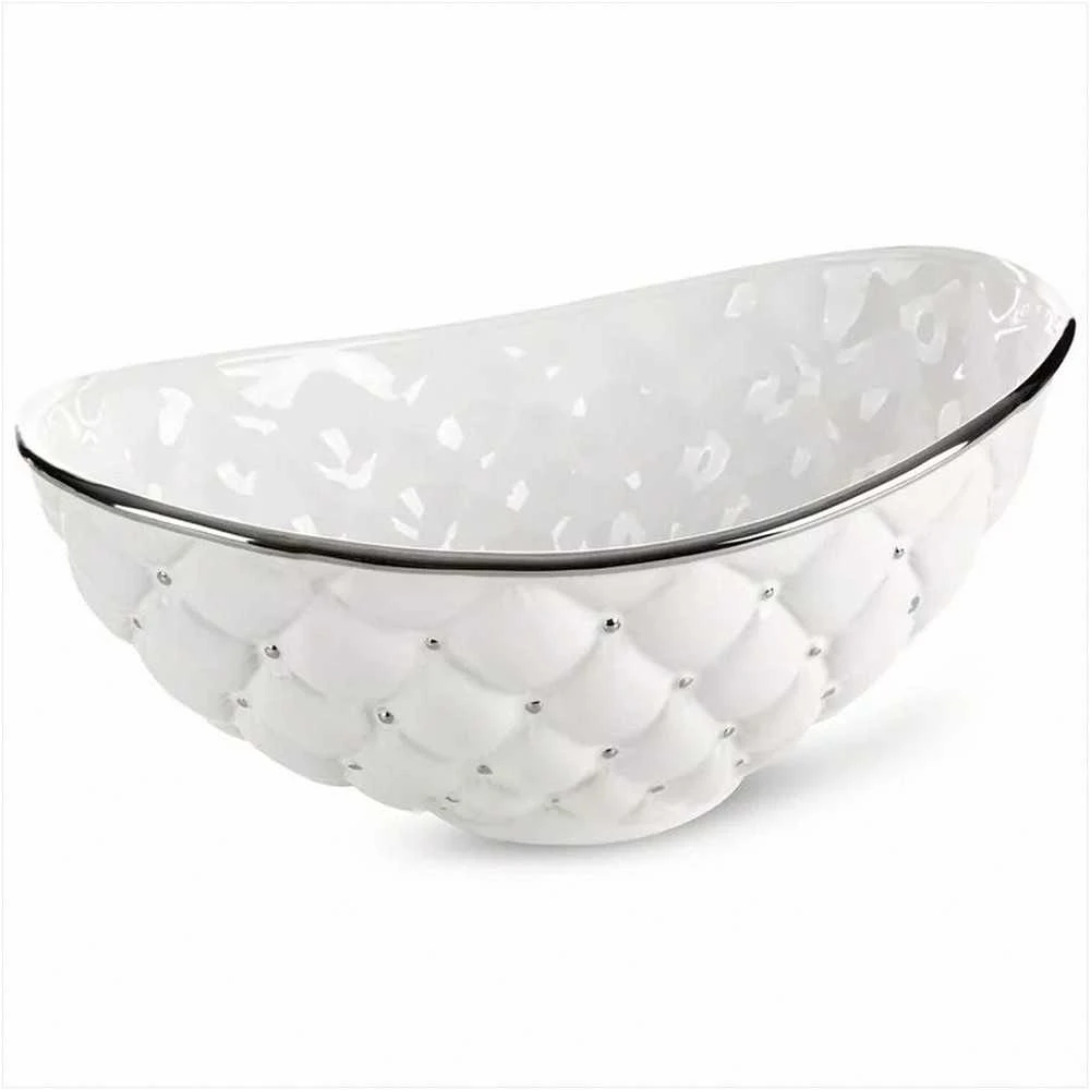 Eurofirany Dekoratyvinis dubuo, keraminis molis, baltas su sidabriniais akcentais, modernus klasikinis glamour stilius, 35x22x15 cm, elegantiškas namų dekoras, stalo puošmena