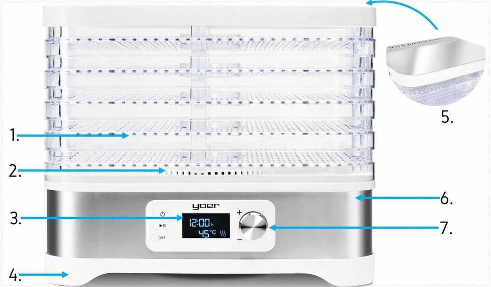 Didelis maisto džiovintuvas grybams vaisiams daržovėms, nerūdijantis plienas 450W 12L talpa, 4000 cm² džiovinimo plotas, maisto dehidratorius, daržovių džiovyklė, grybų džiovintuvas