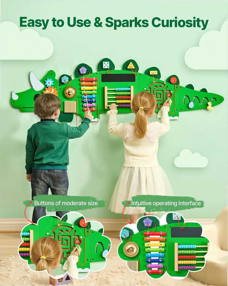 Dinozaurų veiklos sieninė lenta vaikams, Montessori sensorinio mokymosi lenta, daugiajutiminė sieninė veiklos lenta, edukacinis žaislas žaidimų kambariui ir klasei