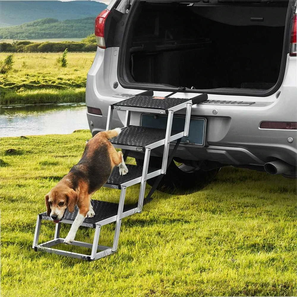 Dog stair for cars, folding aluminum steps for pets, 4‑step portable dog stairs, adjustable height dog ramp