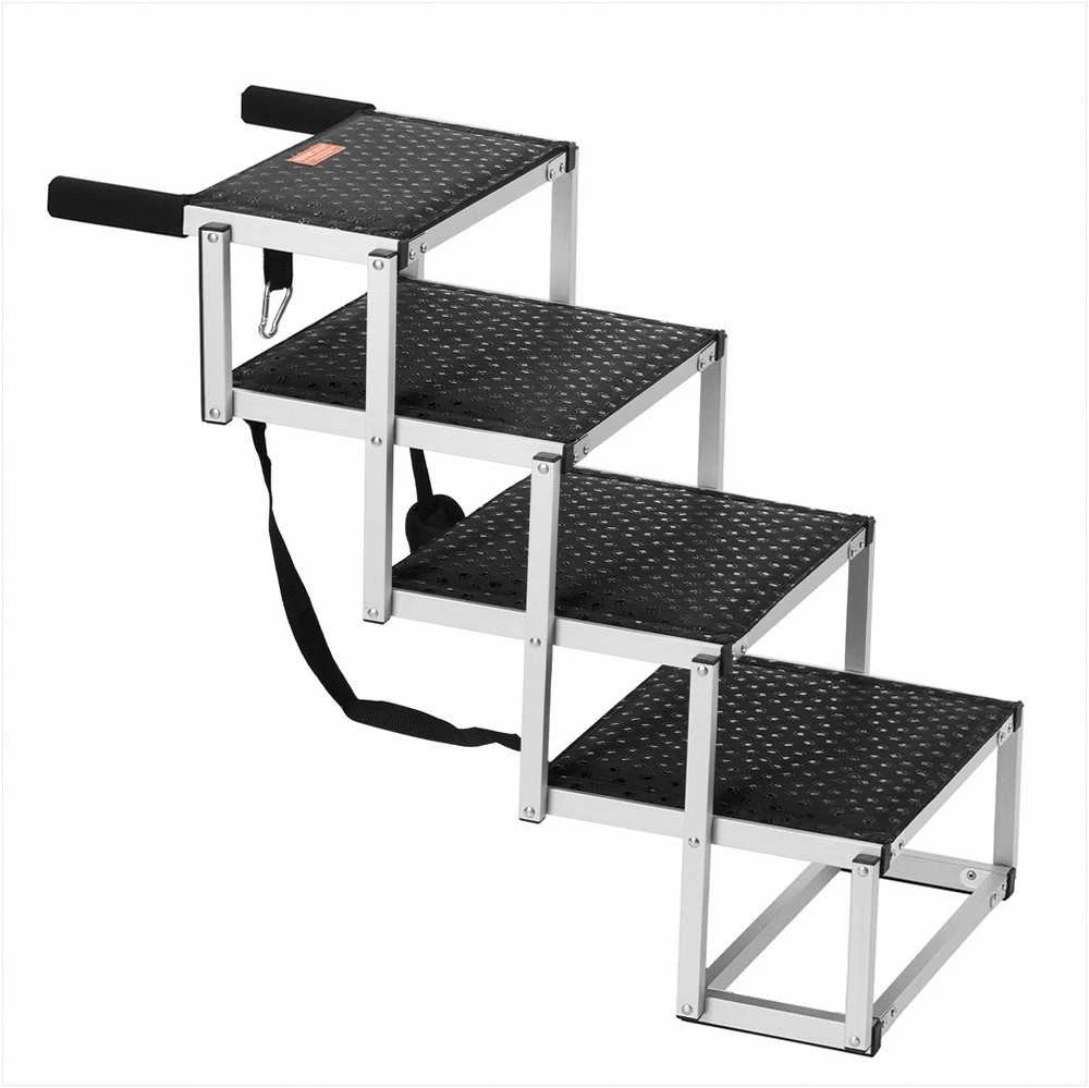 Dog stair for cars, folding aluminum steps for pets, 4‑step portable dog stairs, adjustable height dog ramp