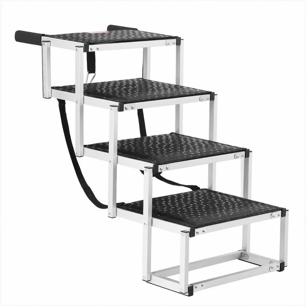 Dog stair for cars, folding aluminum steps for pets, 4‑step portable dog stairs, adjustable height dog ramp