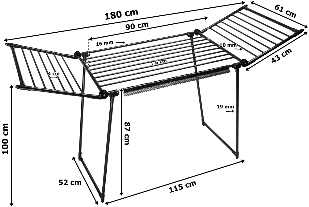 Drabužių džiovyklė Adeline, sulankstoma, juoda, plieninė, metalinė, rūbų džiovyklė