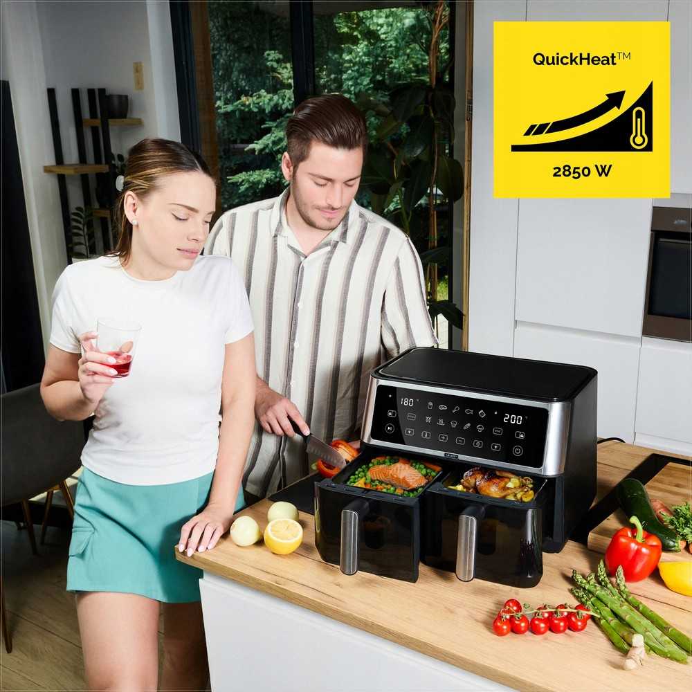 Dviejų kamerų karšto oro gruzdintuvė 10 litrų, didelės galios 6-in-1 daugiafunkcinė gruzdintuvė, 10L dviejų zonų oro gruzdintuvė, sveiko maisto gaminimo prietaisas