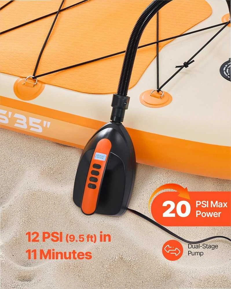 Elektrinė irklenčių pompa, aukšto slėgio pripūtimo įrenginys pripučiamam vandens sportui, 70 l/min automatinis išsijungimas, 12 V automobilinis įkroviklis, SUP oro pompa, nešiojama pripučiama pompa, lauko pompa
