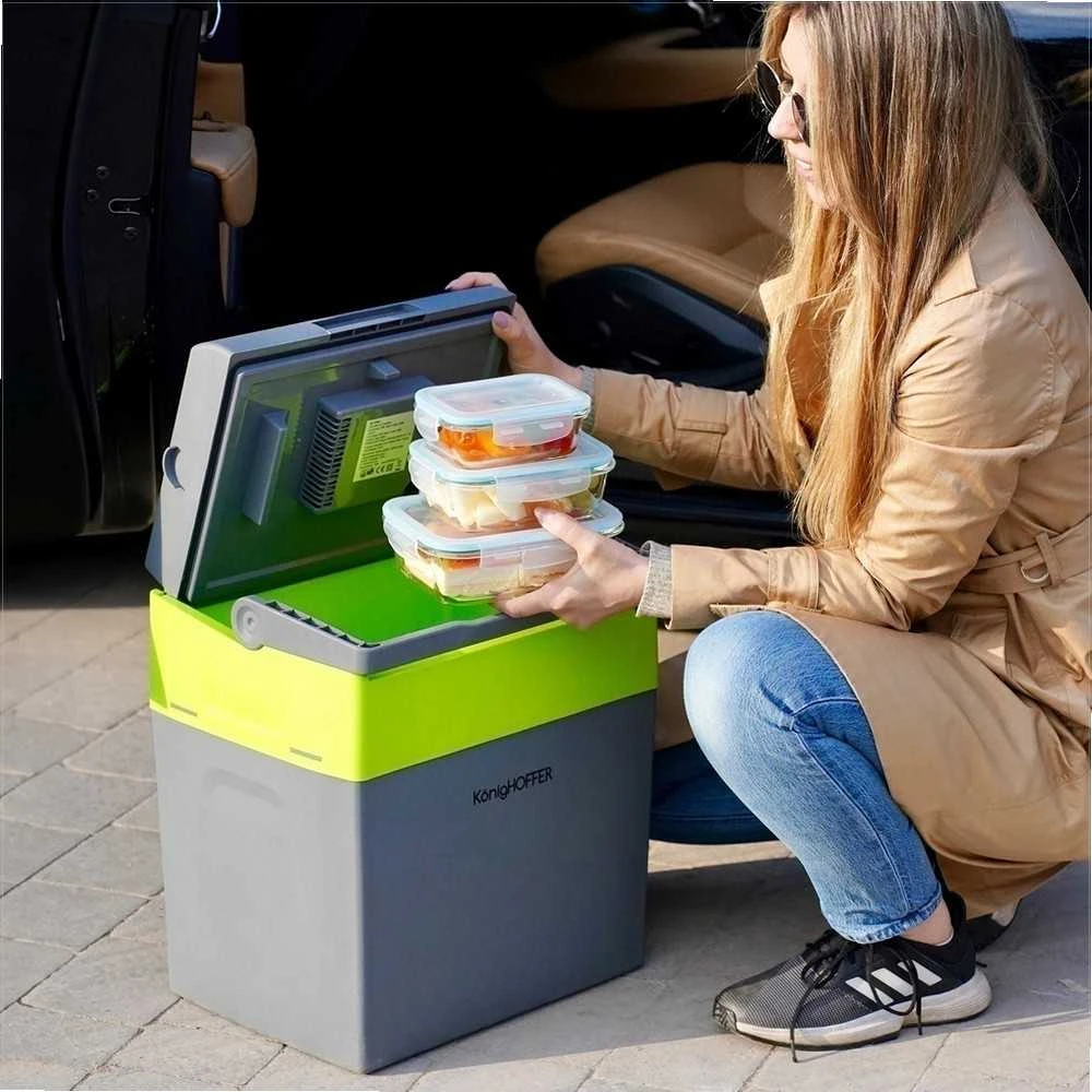 Konighoffer Elektrinis nešiojamas šaldytuvas 30 l su šildymo ir vėsinimo funkcija, 12V ir 230V maitinimas, tylus veikimas, automobilinis kempingo šaldytuvas-šaltkrepšis