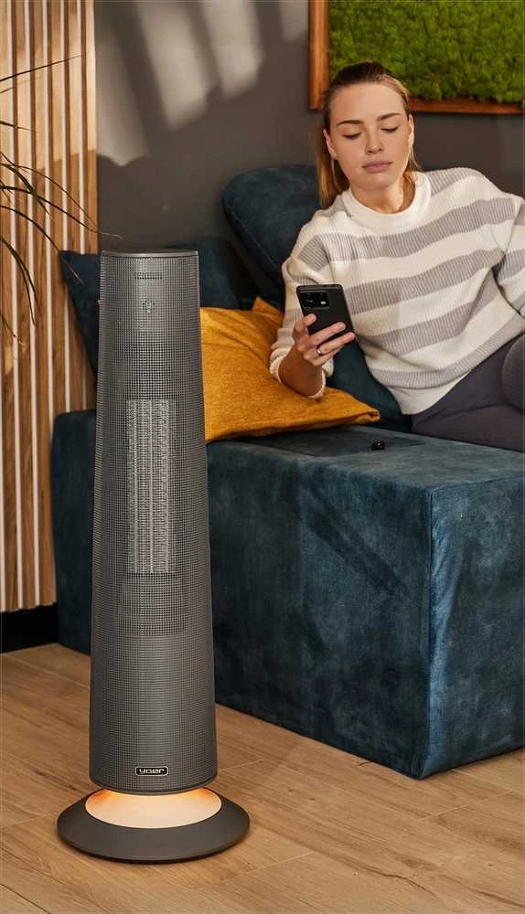 Elektrinis šildytuvas ventiliatorius su Wi-Fi valdymu namų šildymui, energiją taupantis tylus veikimas, naktinės lempos funkcija, išmanusis šildytuvas, Wi-Fi termoventiliatorius