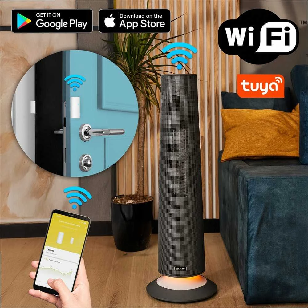 Elektrinis šildytuvas ventiliatorius su Wi-Fi valdymu namų šildymui, energiją taupantis tylus veikimas, naktinės lempos funkcija, išmanusis šildytuvas, Wi-Fi termoventiliatorius
