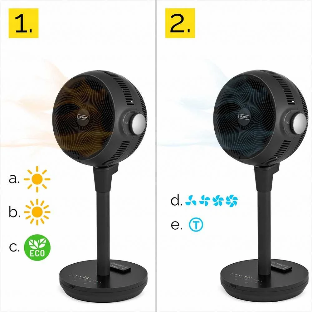 Elektrinis šildytuvas ventiliatorius su 3D osciliacija šildymui ir vėsinimui, tylus 38 dB, eko režimas, turbo vėsinimas, elektrinis termoventiliatorius, 3D osciliuojantis šildytuvas, tylus elektrinis šildytuvas, oro šildytuvas