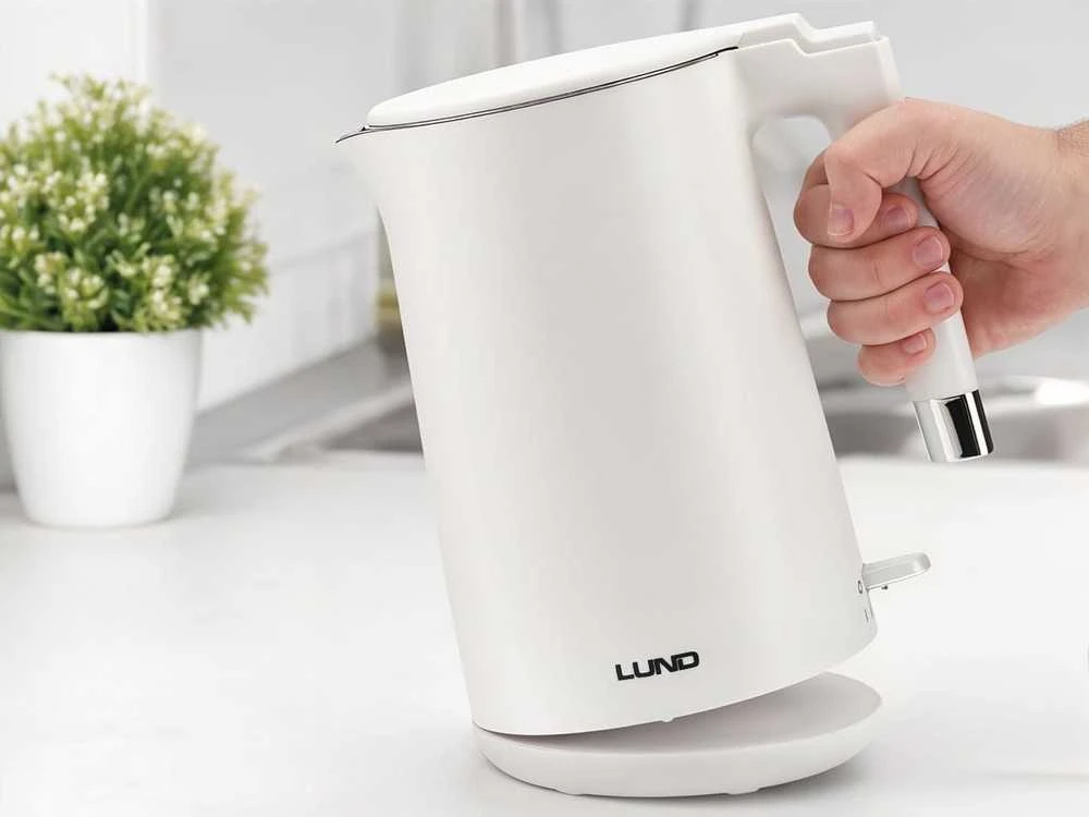 Elektrinis virdulys 1.5L, vėsus paviršius, 2200W, greitas vandens virimas, baltas virdulys