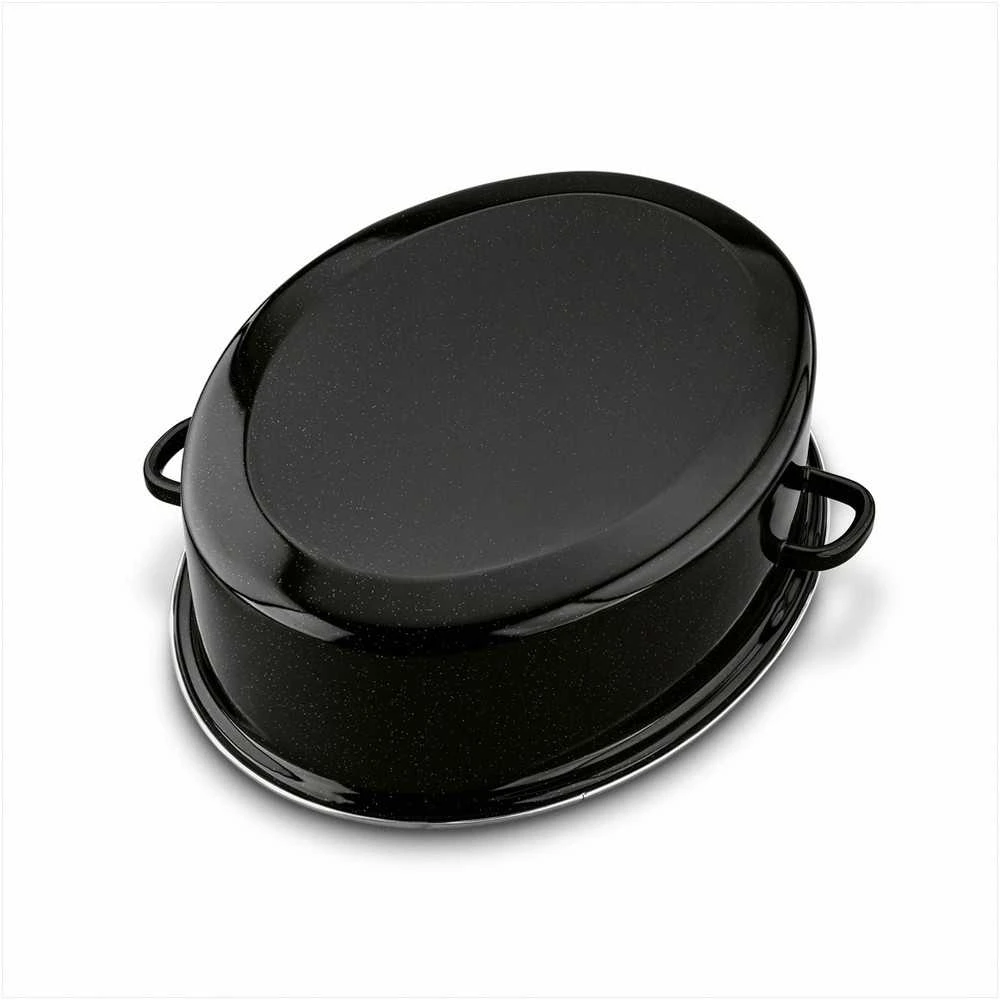 Tadar Emaliuotas ovalus kepimo indas su plieniniu apvadu ir grotelėmis, didelis 42 cm, gilus dangtis kepimui, tinkamas indukcijai, emaliuotas troškintuvas, ovali grilio keptuvė, troškinimo indas
